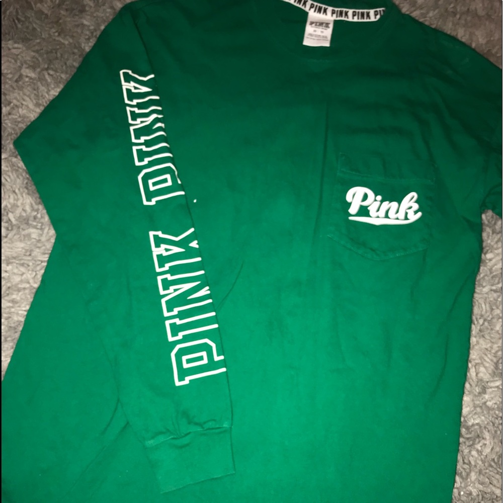 pink green long sleeve shirt